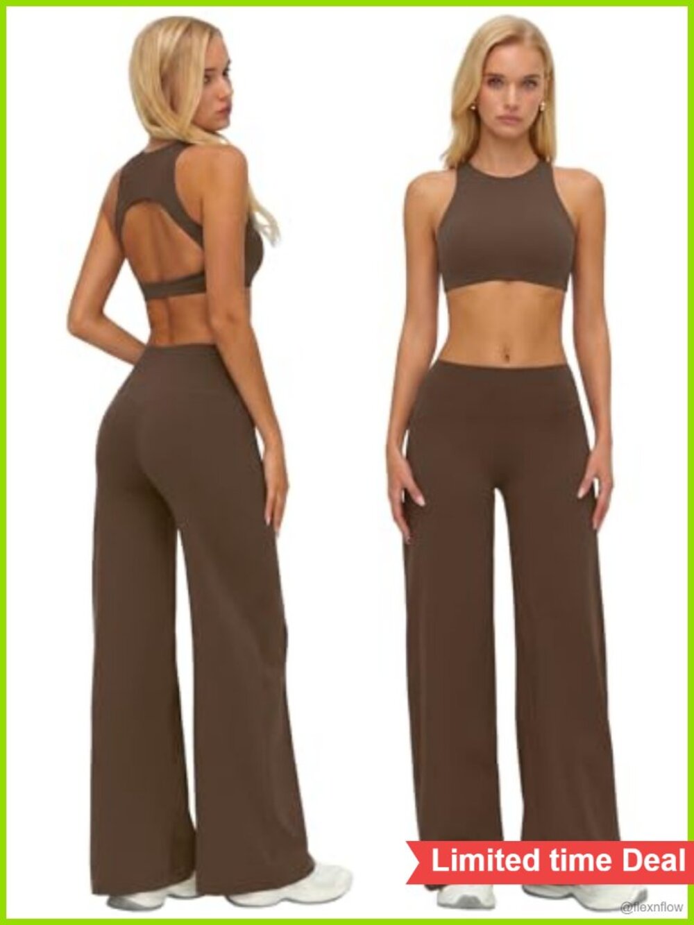 High Neck Sports Bra Wide Leg Yoga Pants 2 Piece Workout Set